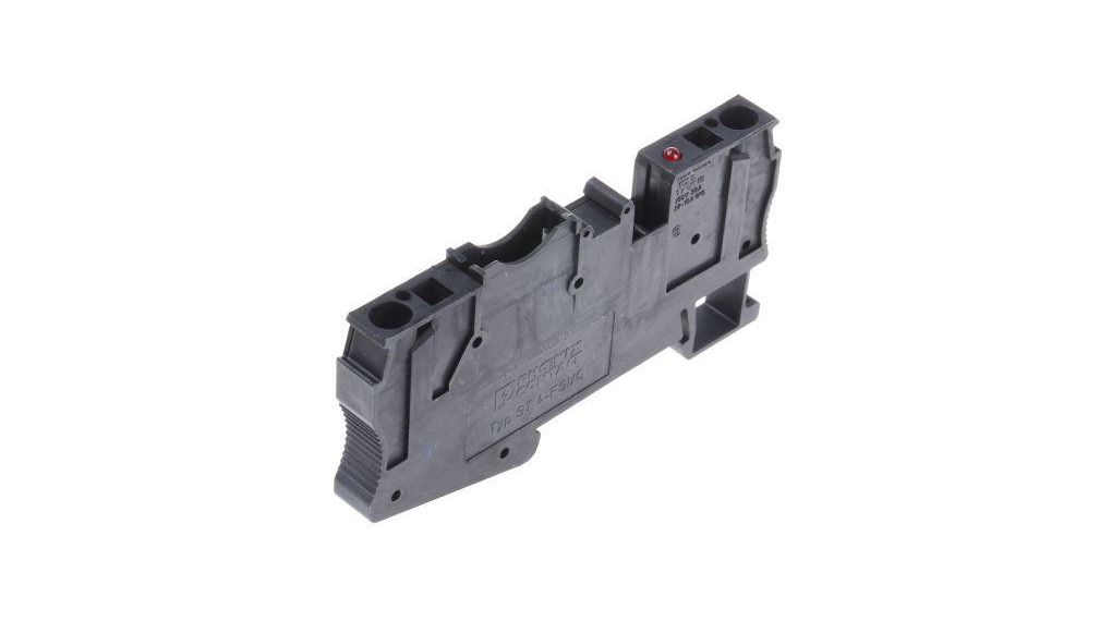 ST 4-FSI/C-LED 24 Series Black Fused DIN Rail Terminal, Single-Level, Spring Clamp Termination